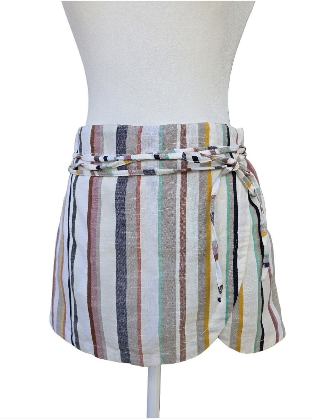 Free People Cotton Striped Wrap Mini Skort - Multi Color Women's 6 New NWT